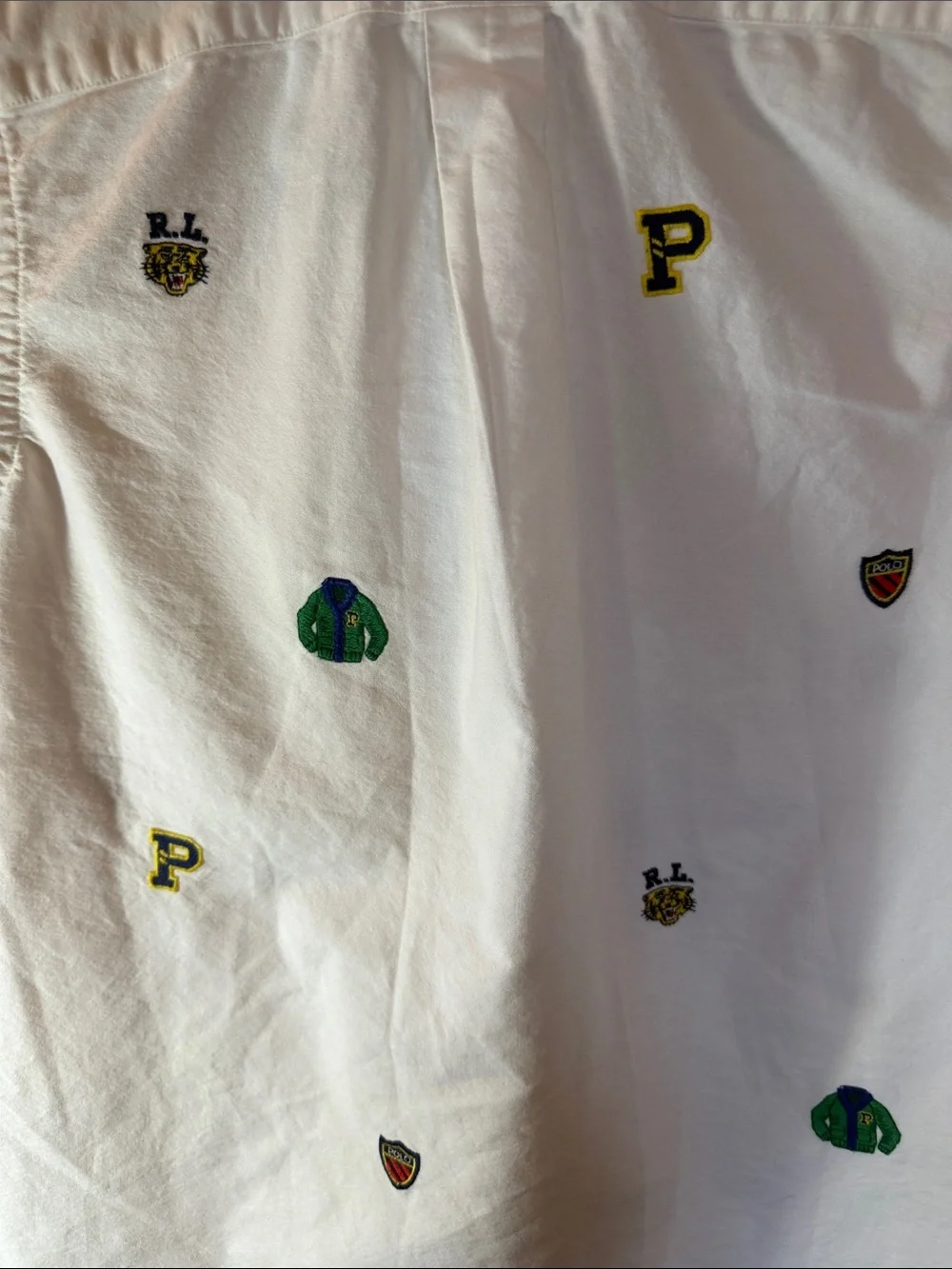 Boys Ralph Lauren White Short-Sleeve Button-Down Shirt with Embroidered Patches